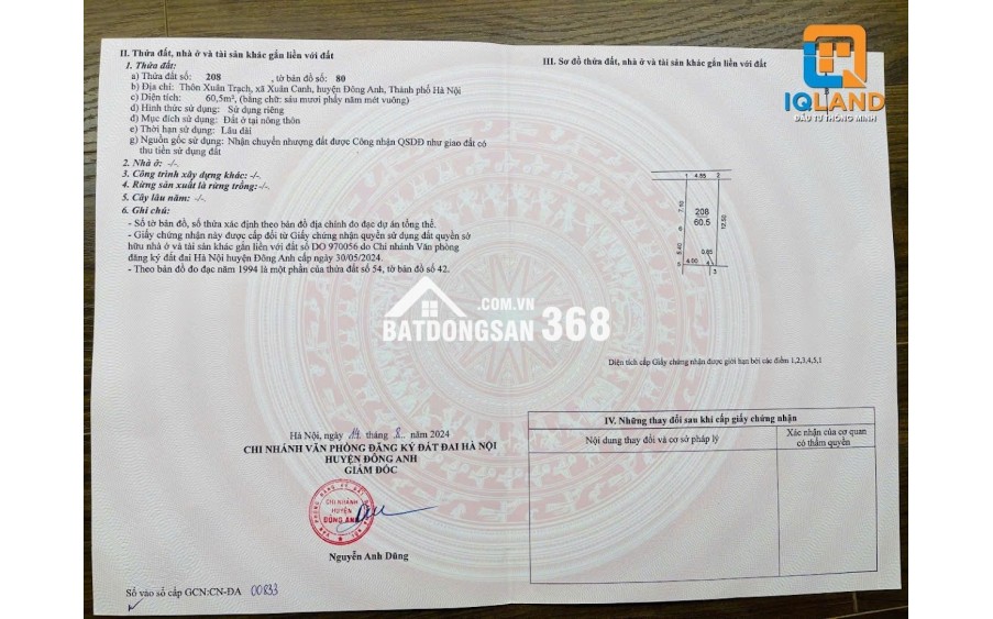 Bán gấp lô đất đẹp Xuân Canh - Đông Anh Hà Nội diện tích 60,5m2 giá chưa đến 6 tỷ